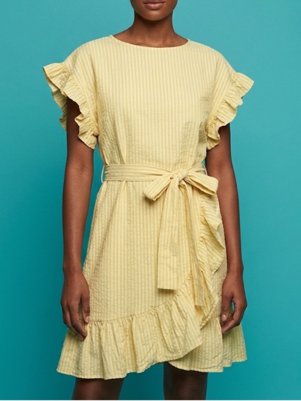 Joe Fresh x Jillian Harris Sunshine Ruffle Dress Yellow Striped Size Small